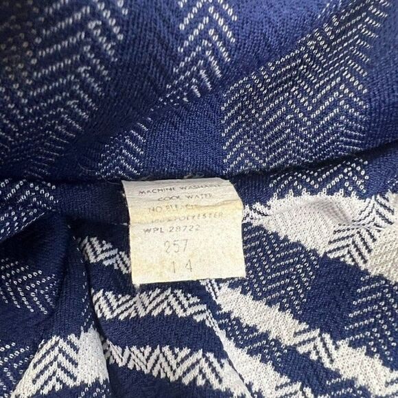 Vintage 70s Blue & White Plaid Button Down Jacket & Straight Leg Pant Set Small - Picture 12 of 12